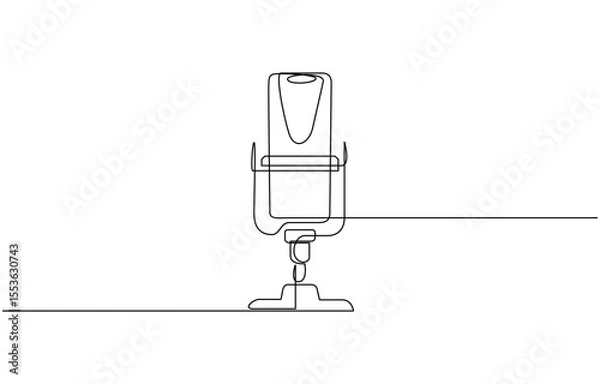 Fototapeta Continuous one single minimal line drawing microphone, Microphone continuous one line drawing. Voice recording symbol. Vector illustration. Editable outline.