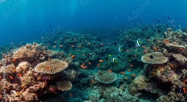 Obraz The underwater marine ecosystem is filled with diverse reef structures and wildlife.