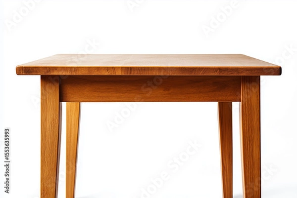 Fototapeta Old wooden table furniture, a simple brown object with a vintage style isolated on white