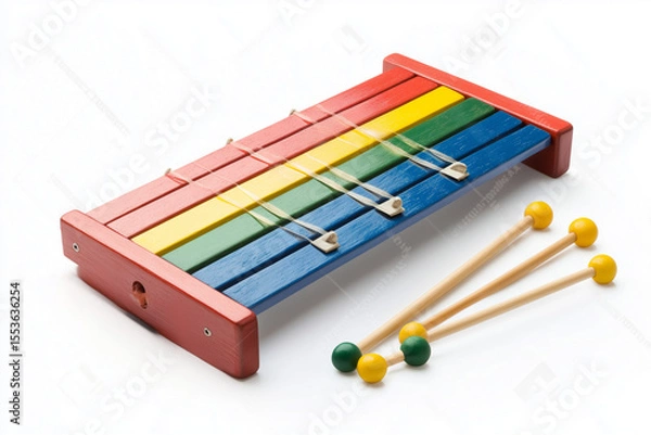 Fototapeta A colorful wooden xylophone with sticks, perfect for a child's artistic education and creative play