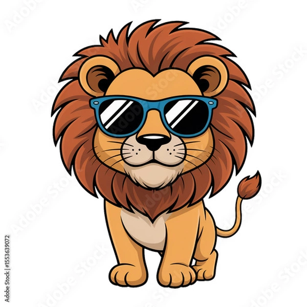 Fototapeta Cool lion cartoon with sunglasses, isolated on transparent background 