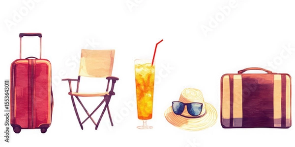 Obraz Vacation items arranged nicely on transparent background
