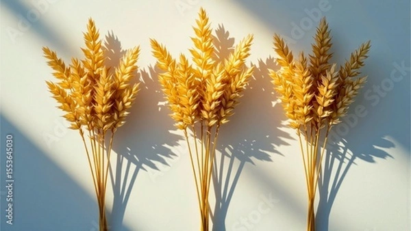 Obraz Golden Wheat Stalks with Shadows on Wall
