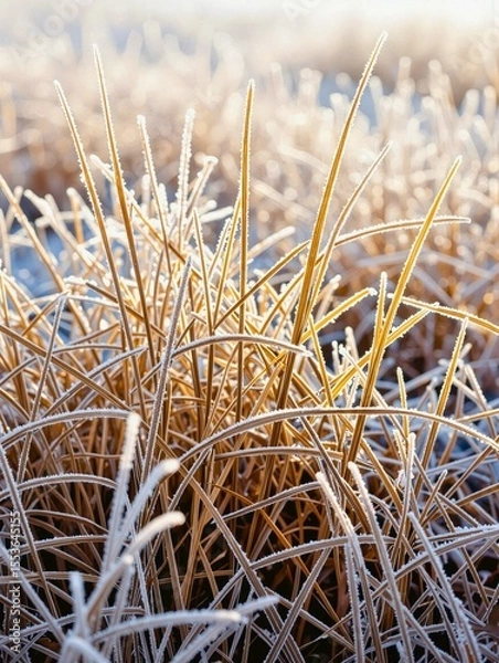 Obraz Frost-Covered Dry Grass in a Winter Morning
