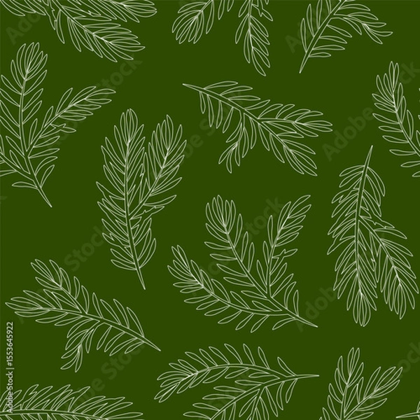 Fototapeta Seamless pattern of fir tree branches in lines on a green background