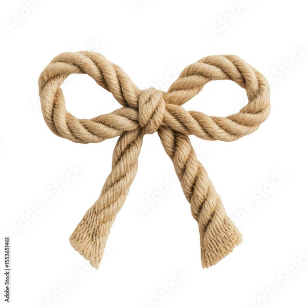 Fototapeta A thick natural fiber rope tied into a classic bow shape isolated on transparent background