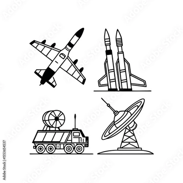 Fototapeta "Military and Space Technology Icon Set – Modern Vector Collection in EPS Format"

