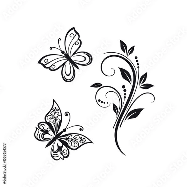 Fototapeta "Minimal Black Ornamental Designs – Tattoo and Logo Vector Collection in EPS Format"


