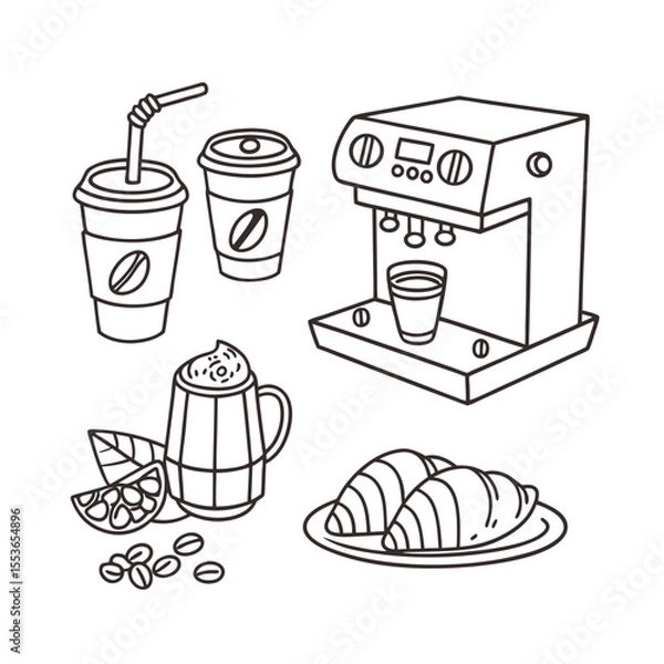 Fototapeta "Minimalist Coffee and Cafe Icon Bundle – Hand-drawn Vector EPS Collection"

