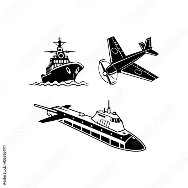 Fototapeta "Minimalist Army and Space Icons – Navy Aircraft Vector Collection in EPS Format"

