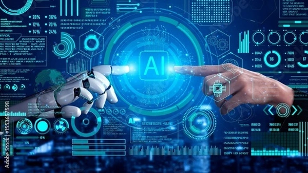 Obraz AI Assistant Brain Processor with LLM Technology, Big Data, Machine Learning, Generative AI for Business Support, Future Agentic AI Technology and Artificial Intelligence Prompt Engineering. Thunk