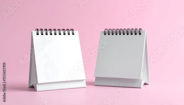 Fototapeta Minimal Firefly Desk Calendar Mockups Featuring White Blank Pages on Pink Background