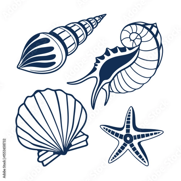 Fototapeta "Silhouette Shell Illustrations – Various Ocean Shell Vector Collection in EPS Format"

