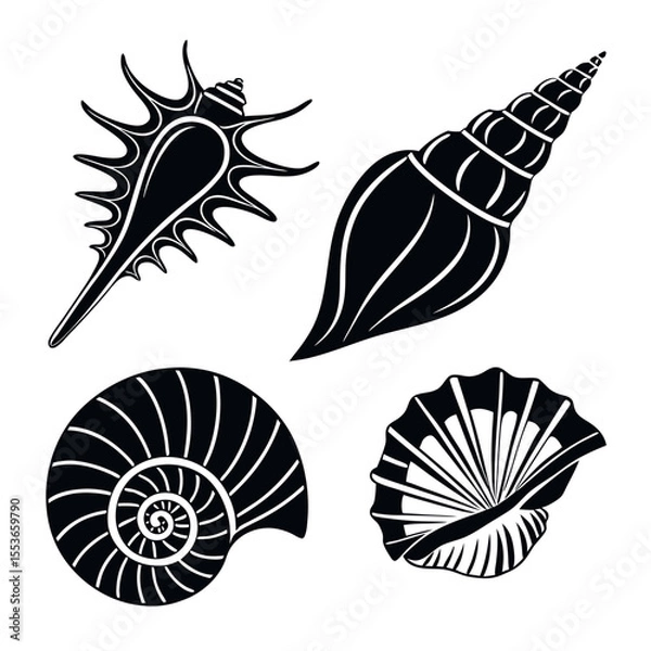 Fototapeta "Silhouette Sea Shell Vector Collection – Conch and Shell Illustrations in EPS Format"

