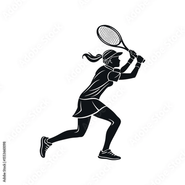 Fototapeta "Silhouette of Active Female Tennis Player – Minimal Vector Illustration in EPS Format"

