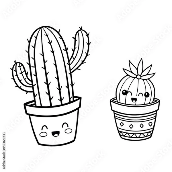Fototapeta "Set of Kawaii Cactus and Succulent Plants – Cute Decorative Vector Illustration in EPS Format"

