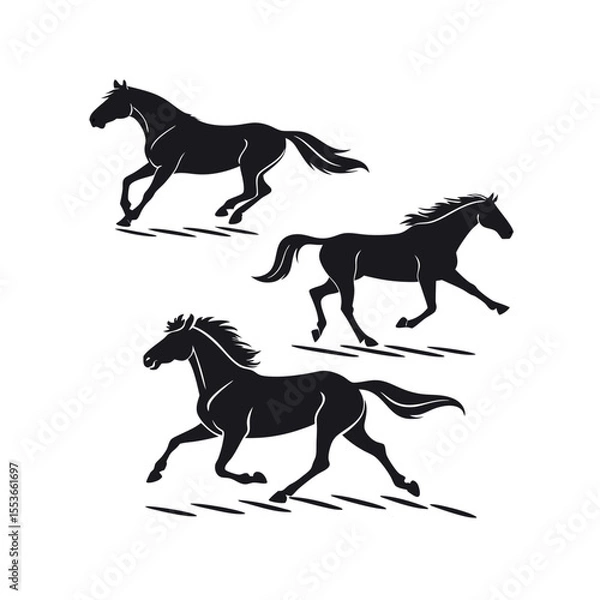 Fototapeta "Set of Running Horses – Black Silhouette Vector Illustration in EPS Format"


