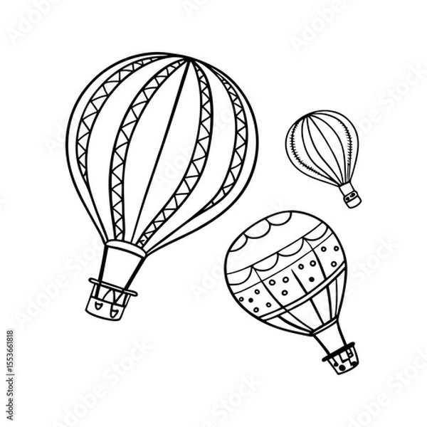Fototapeta "Set of Decorative Hot Air Balloons in Doodle Style – Hand-drawn Vector EPS Illustration"

