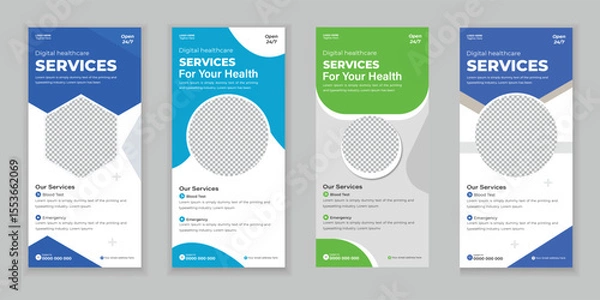 Fototapeta Bundle Medical Roll Up, DL ​​Flyer, and Rack Card Design Template for Your Hospital