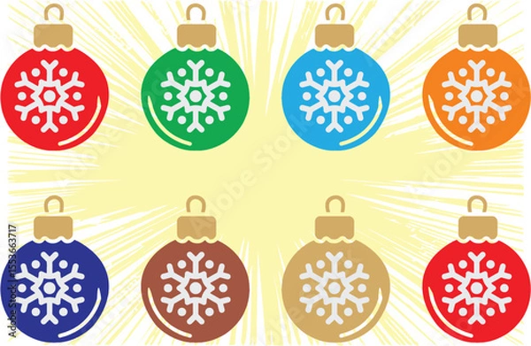 Fototapeta Christmas ball icons with snowflake. Christmas baubles with snowflake pattern on white background. Vector file, EPS 10.
