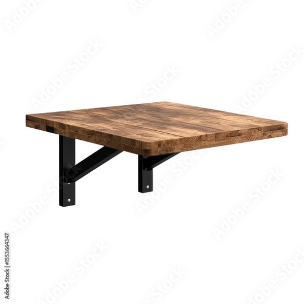 Fototapeta Compact wall-mounted folding table in down position, space-saving furniture for tight areas on transparent background