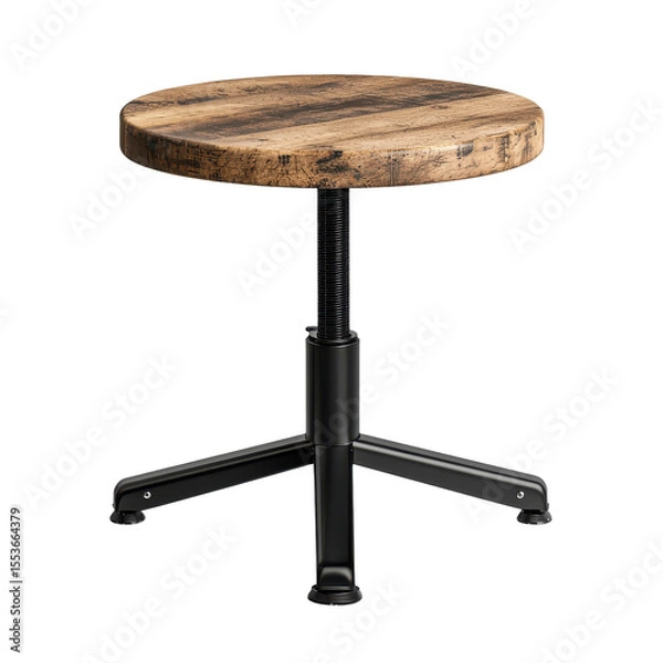 Fototapeta Compact adjustable side table with metal frame and wooden top, ideal for tight spaces on transparent background