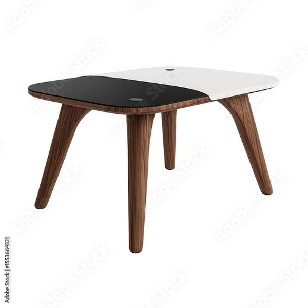 Fototapeta Dual-surface L-shape table with two-tone finish and plenty of legroom, modern and practical on transparent background