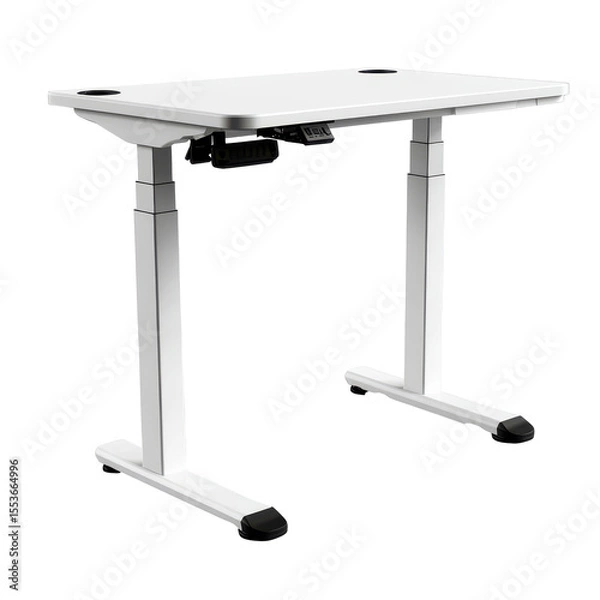 Fototapeta Electric adjustable dual-motor desk frame without top, showing mechanisms and design on transparent background