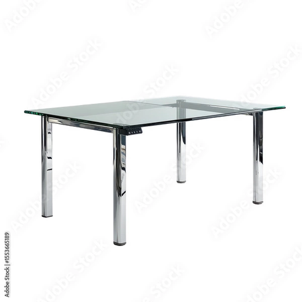 Fototapeta Elegant glass L-shape office desk with curved corner and chrome legs, premium executive style on transparent background
