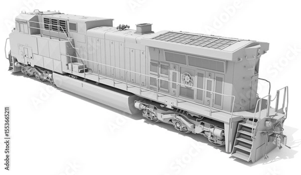 Fototapeta Diesel Locomotive in Clay Style Render on White Background 3D Rendering