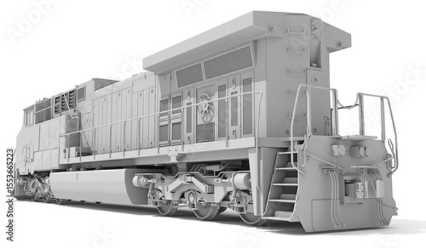 Fototapeta Diesel Locomotive in Clay Style Render on White Background 3D Rendering