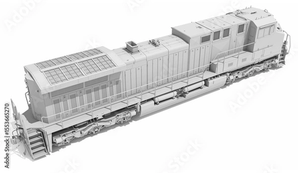 Fototapeta Diesel Locomotive in Clay Style Render on White Background 3D Rendering