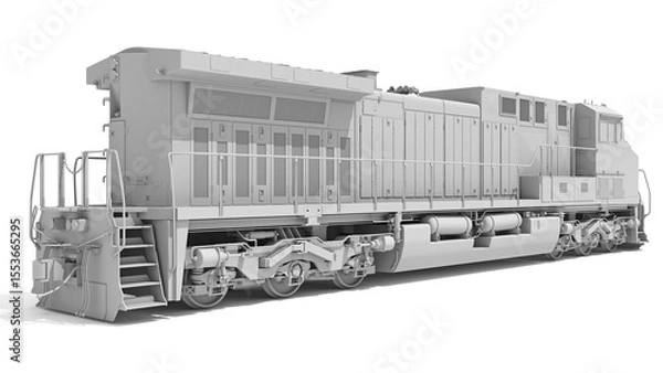 Fototapeta Diesel Locomotive in Clay Style Render on White Background 3D Rendering