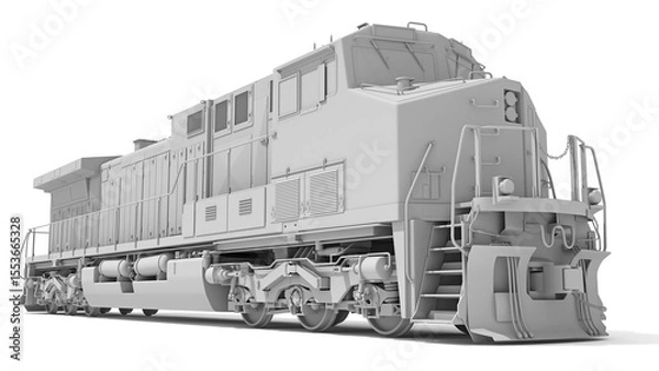 Fototapeta Diesel Locomotive in Clay Style Render on White Background 3D Rendering