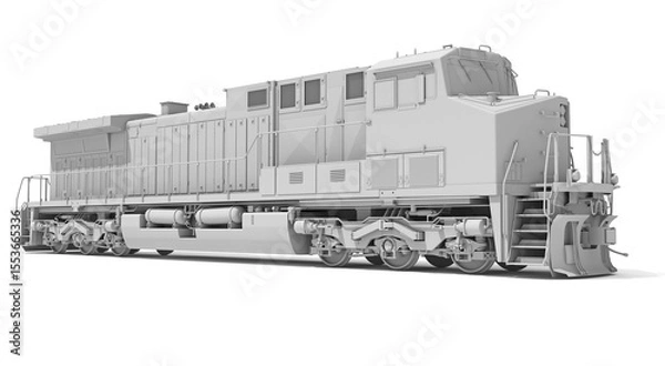 Fototapeta Diesel Locomotive in Clay Style Render on White Background 3D Rendering