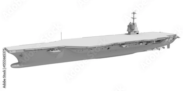 Fototapeta Aircraft Carrier Military Vessel in Clay Style Render on White Background 3D Rendering