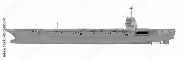 Fototapeta Aircraft Carrier Military Vessel in Clay Style Render on White Background 3D Rendering