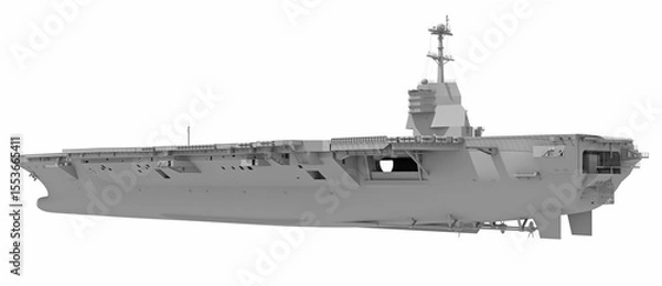 Fototapeta Aircraft Carrier Military Vessel in Clay Style Render on White Background 3D Rendering