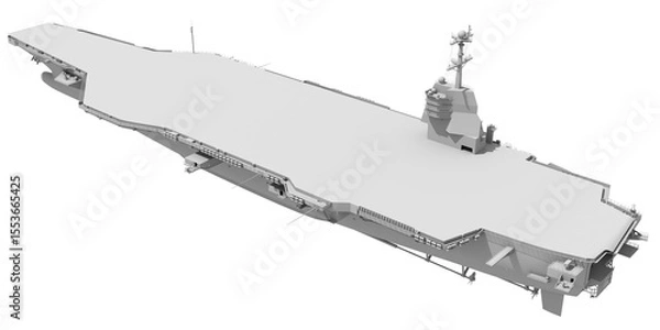 Fototapeta Aircraft Carrier Military Vessel in Clay Style Render on White Background 3D Rendering