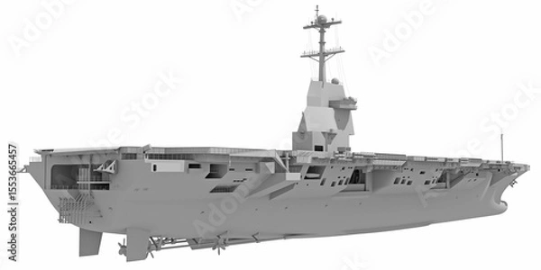 Fototapeta Aircraft Carrier Military Vessel in Clay Style Render on White Background 3D Rendering