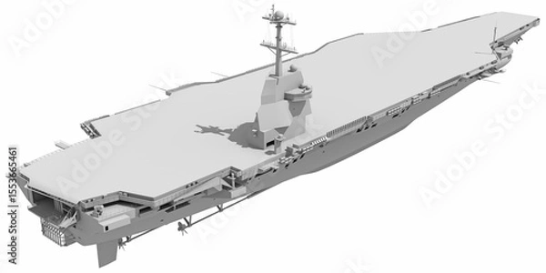 Fototapeta Aircraft Carrier Military Vessel in Clay Style Render on White Background 3D Rendering