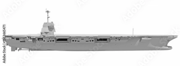 Fototapeta Aircraft Carrier Military Vessel in Clay Style Render on White Background 3D Rendering