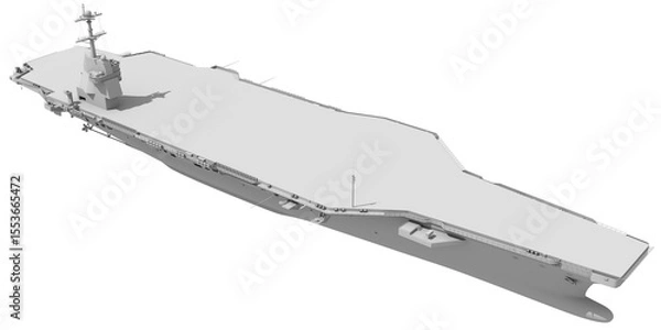 Fototapeta Aircraft Carrier Military Vessel in Clay Style Render on White Background 3D Rendering