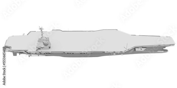 Fototapeta Aircraft Carrier Military Vessel in Clay Style Render on White Background 3D Rendering