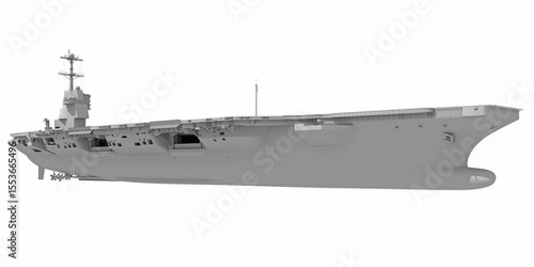 Fototapeta Aircraft Carrier Military Vessel in Clay Style Render on White Background 3D Rendering