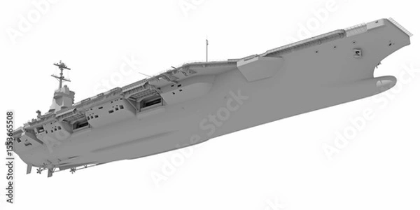 Fototapeta Aircraft Carrier Military Vessel in Clay Style Render on White Background 3D Rendering