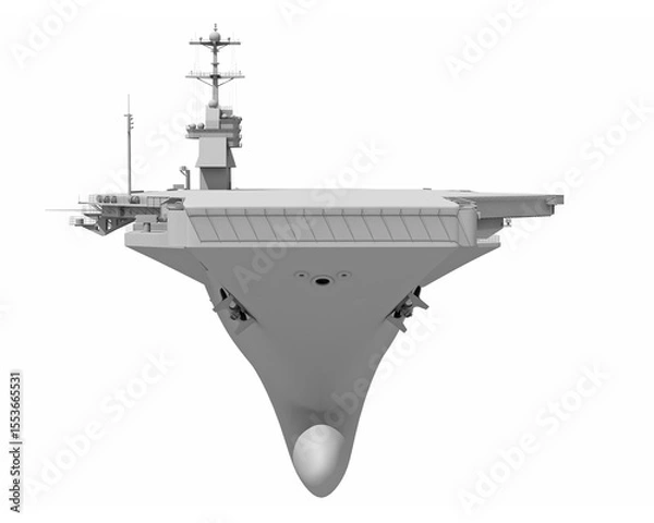 Fototapeta Aircraft Carrier Military Vessel in Clay Style Render on White Background 3D Rendering