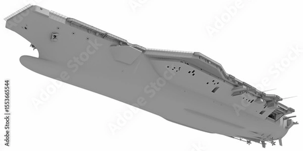 Fototapeta Aircraft Carrier Military Vessel in Clay Style Render on White Background 3D Rendering