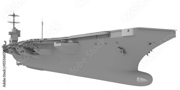 Fototapeta Aircraft Carrier Military Vessel in Clay Style Render on White Background 3D Rendering