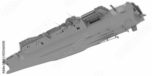 Fototapeta Aircraft Carrier Military Vessel in Clay Style Render on White Background 3D Rendering